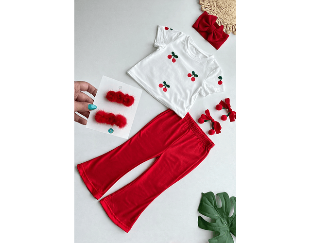 Conjunto algodón pantalón + polera cerezas 