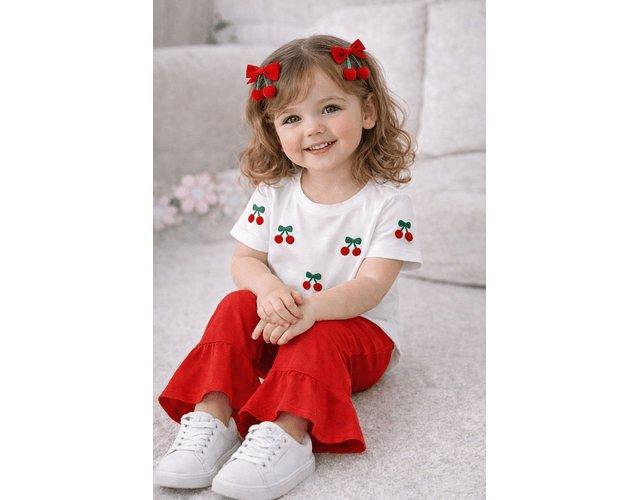 Conjunto algodón pantalón + polera cerezas 