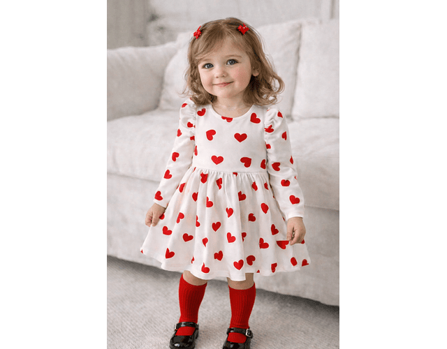 Vestido blanco corazones rojos 
