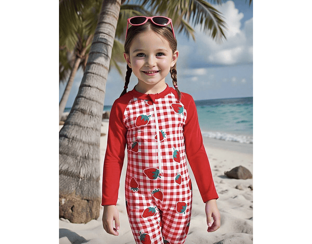 Traje de baño manga larga frutillas  