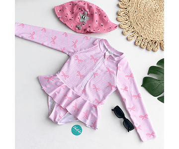 Traje de baño manga larga coquette rosa  
