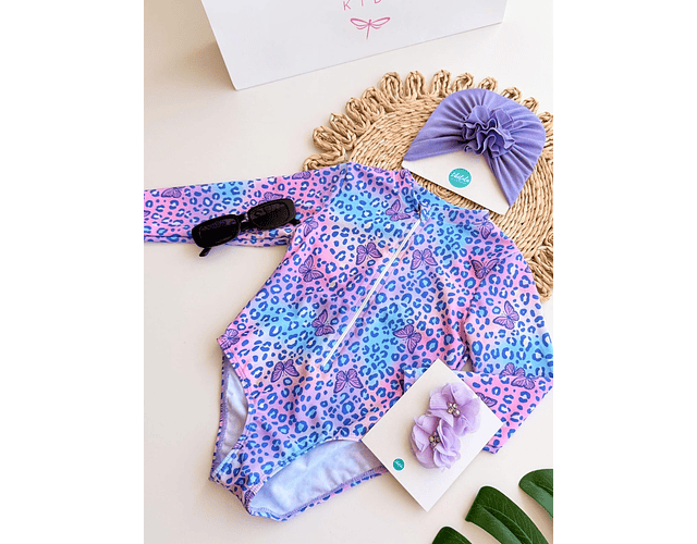 Traje de baño manga larga con sombrero flores