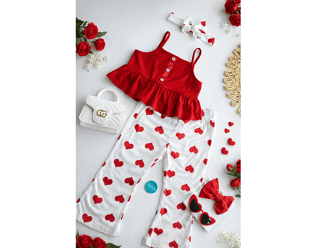 Set corazón  pantalón + blusa + cintillo 