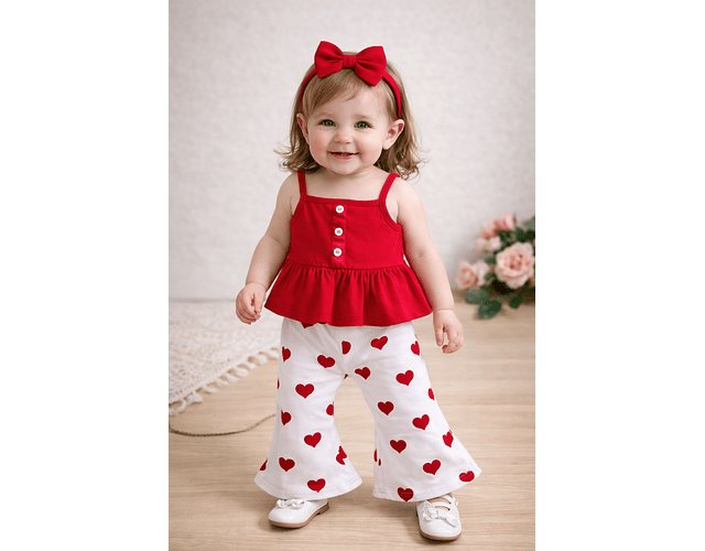 Set corazón  pantalón + blusa + cintillo 