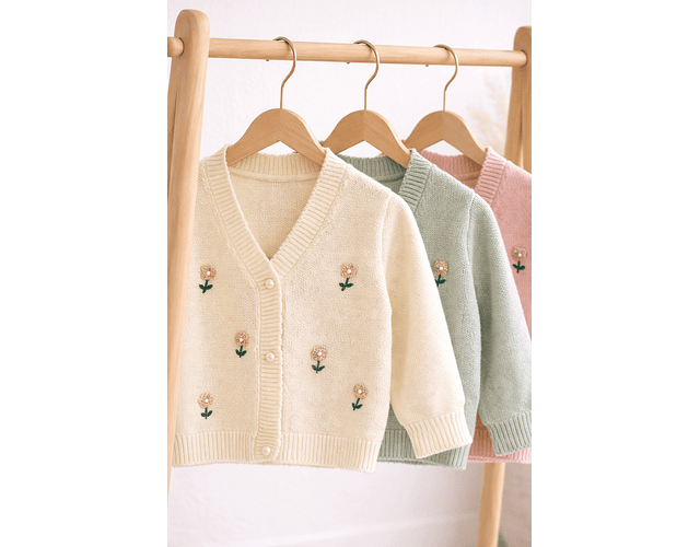 Chalecos tejido lanilla flores y perlas 