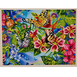 Juego de Pintura de Diamantes 5D DIY - Mariposas Flores de Colores 50x65 cms