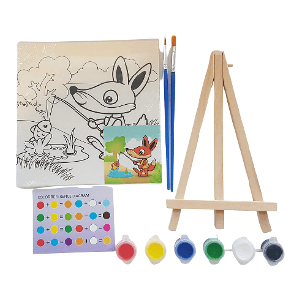 Kit Pintura acrília con atril para niños, diseño de Animalit