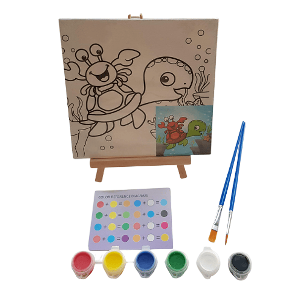 Set Pinturas acrílicas con atril para niños, diseño de Amigos Tortuguín y cangrejín 2