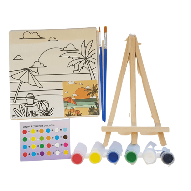 Set Pinturas acrílicas con atril para niños, diseño de playa