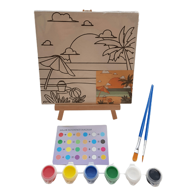 Kit Pintura acrília con atril para niños, diseño de playa