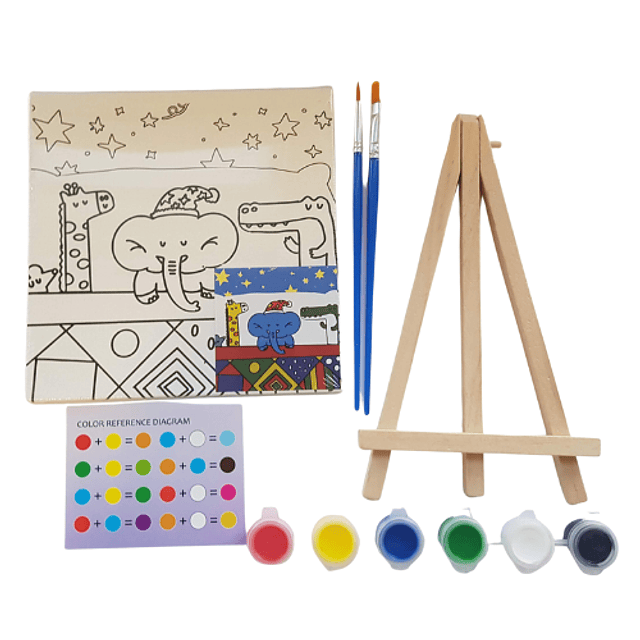 Kit Pintura acrília con atril para niños, diseño de Animalitos