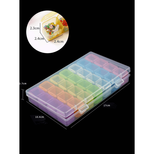 Caja de plástico 28 rejillas de color para almacenamiento de pintura de diamante 6