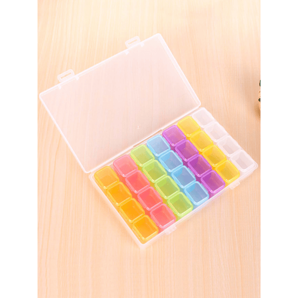 Caja de plástico 28 rejillas de color para almacenamiento de pintura de diamante
