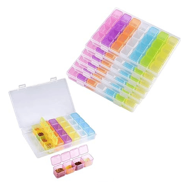 Caja de plástico 28 rejillas de color para almacenamiento de pintura de diamante 1