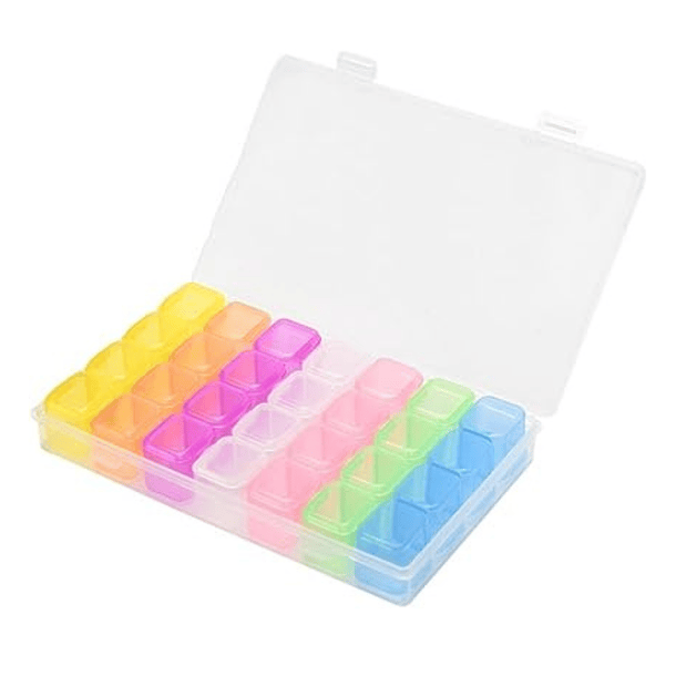 Caja de plástico 28 rejillas de color para almacenamiento de pintura de diamante 7