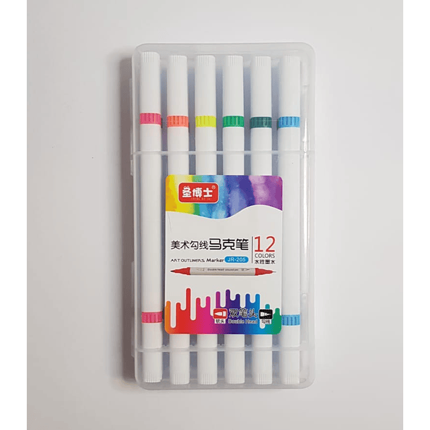 Set 12 Marcadores de colores doble punta, Art Outliners Markers