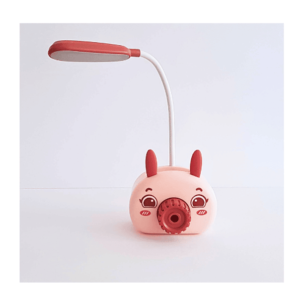 Mini lámpara de escritorio portátil Led con USB y Sacapuntas cerdito rosa