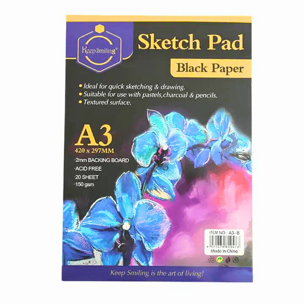 Block Sketchbook Hojas Negras A3 20 Hojas 200grs