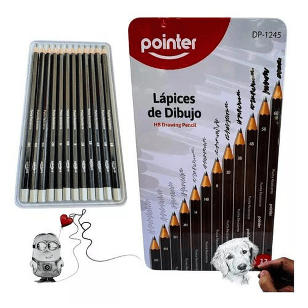 Set Estuche Metálico 12 Lápices Técnicos Para Dibujo Pointer