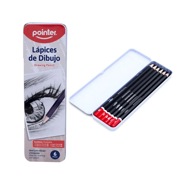 Set Estuche Metálico 6 Lápices Técnicos Para Dibujo Pointer