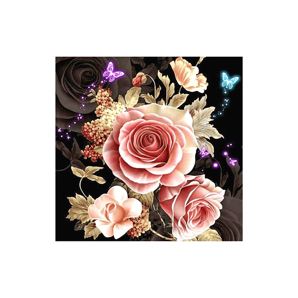 Pintura de Diamantes 5D DIY - Rosas y Mariposas Brillantes 20x20 cm 1