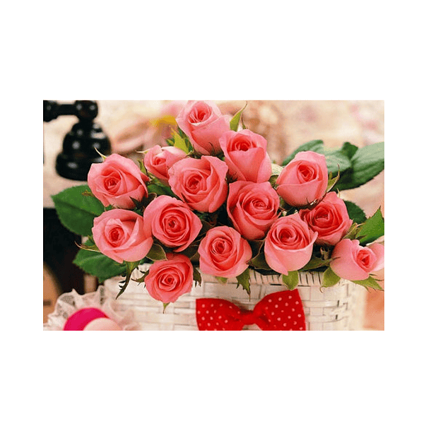 Juego Pintura de Diamantes 5D DIY - Arreglo Floral Rosas Rosadas 30x40 cms