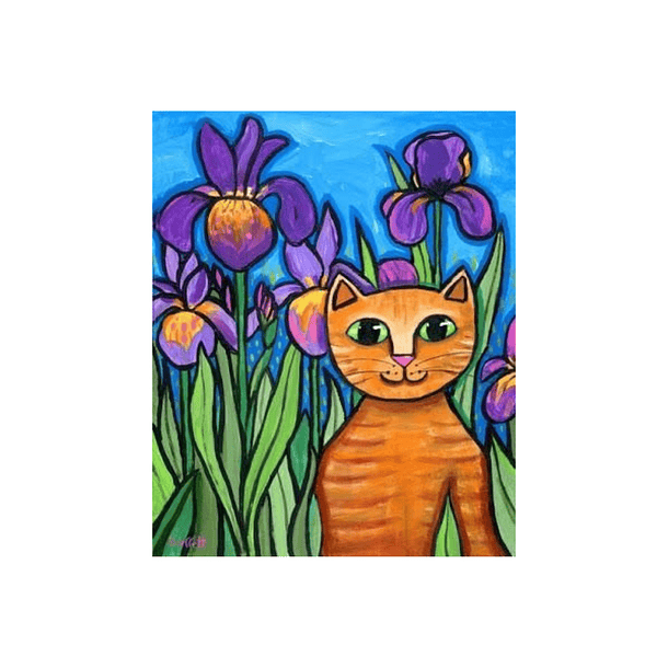 Kit Pintura De Diamantes - Gato y Flores 15x20 Cms