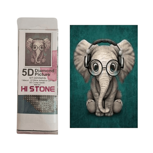 Kit Pintura De Diamantes - Elefante Con Audifonos 15x20 Cms 2