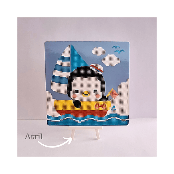 Kit de Pintura de Diamantes 5D Con Atril - Pingúino en Barco 20x20 cms 3