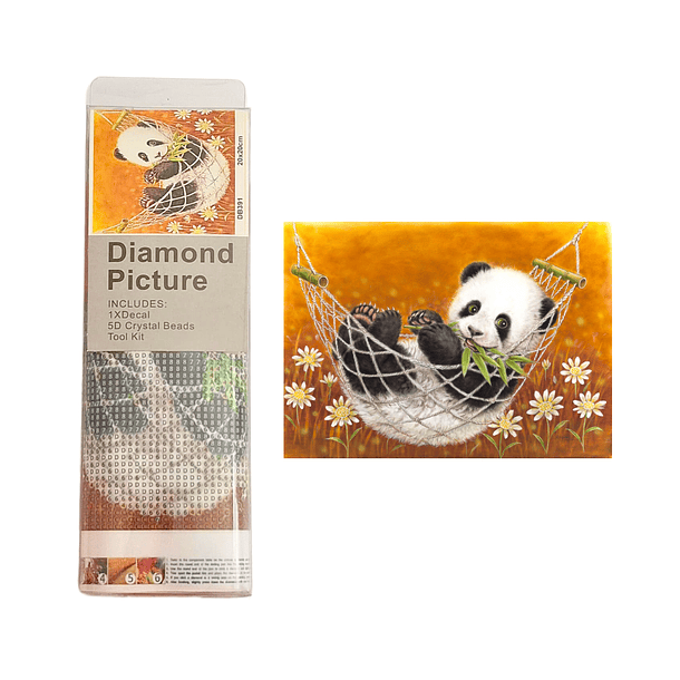 Kit Pintura Diamante Panda en Hamaca 20x20 Cms