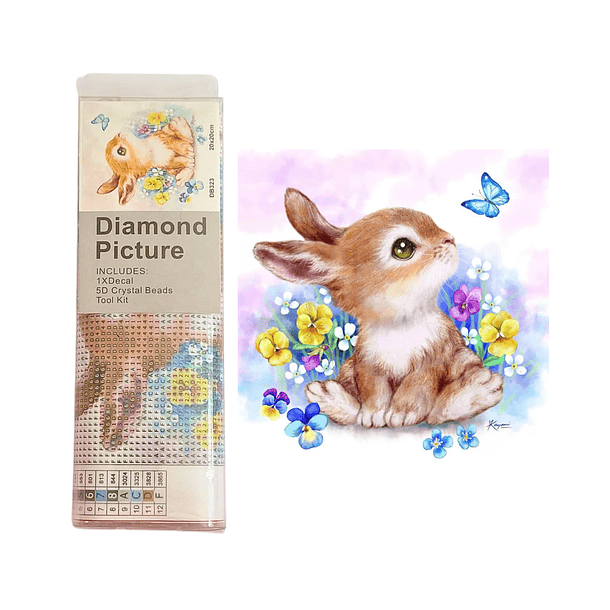 Kit Pintura Diamante Conejo y Mariposa 20x20 Cms