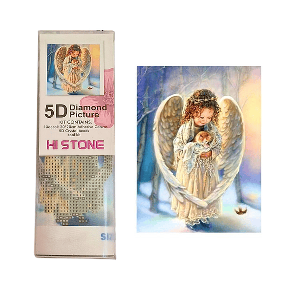 Pintura de Diamantes 5D DIY - Ángel y Gatito 20x20 cm