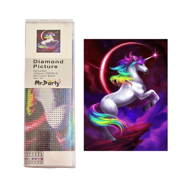 Juego de Pintura de Diamantes 5D DIY - Unicornio y Luna Roja 20x20 Cms
