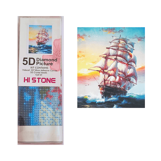 Juego de Pintura de Diamantes 5D DIY - Barco Velero 20x30 cms 2