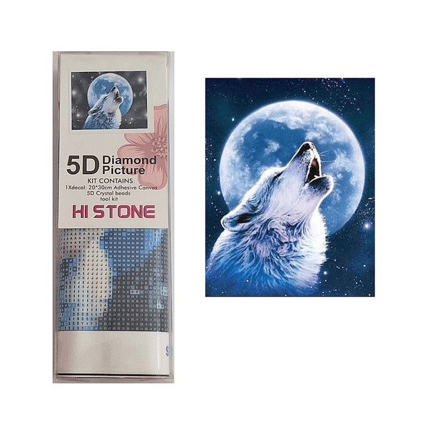 Juego de Pintura de Diamantes 5D DIY - Lobo Aullando a la Luna 20x30 cms