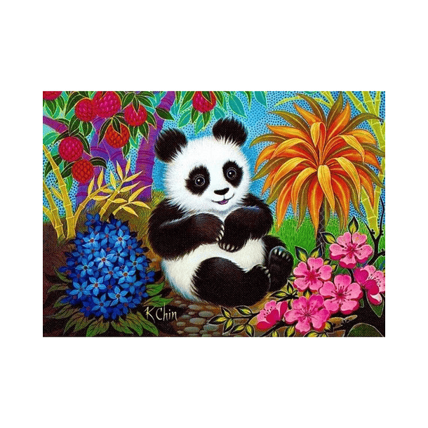 Pintura Por Números Kit Diseño Oso Panda Y Flores 20x30cms 1
