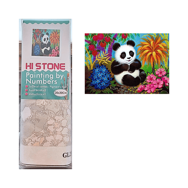 Pintura Por Números Kit Diseño Oso Panda Y Flores 20x30cms 2