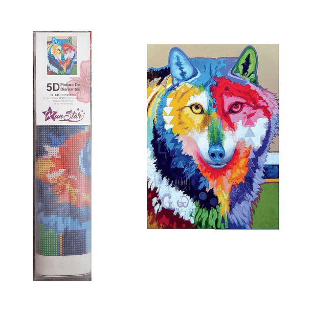 Juego Pintura de Diamantes 5D DIY - Lobo de Colores 30x40cms 2