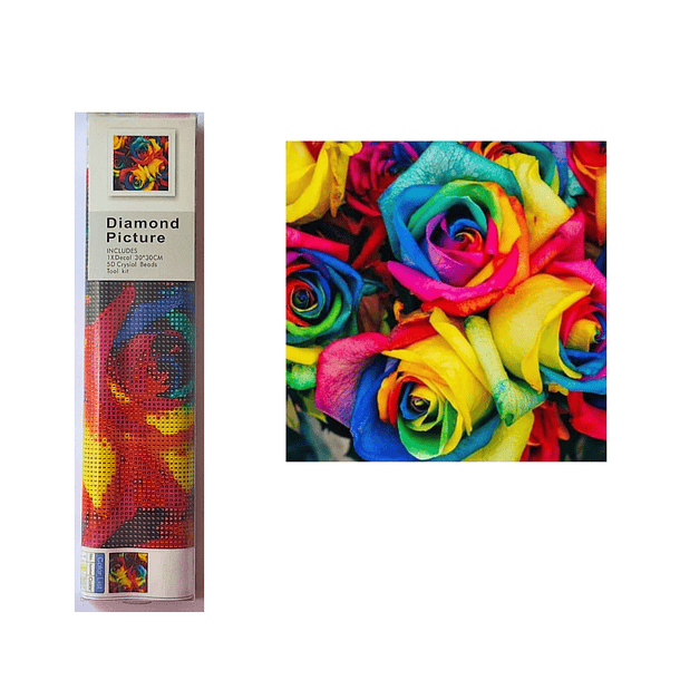 Pintura de Diamantes 5d Diy - Rosas de Colores 30x30 Cms