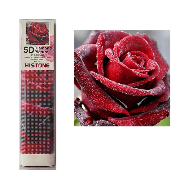 Juego Pintura de Diamantes 5D DIY - Rosa Roja 30x30 cms  2