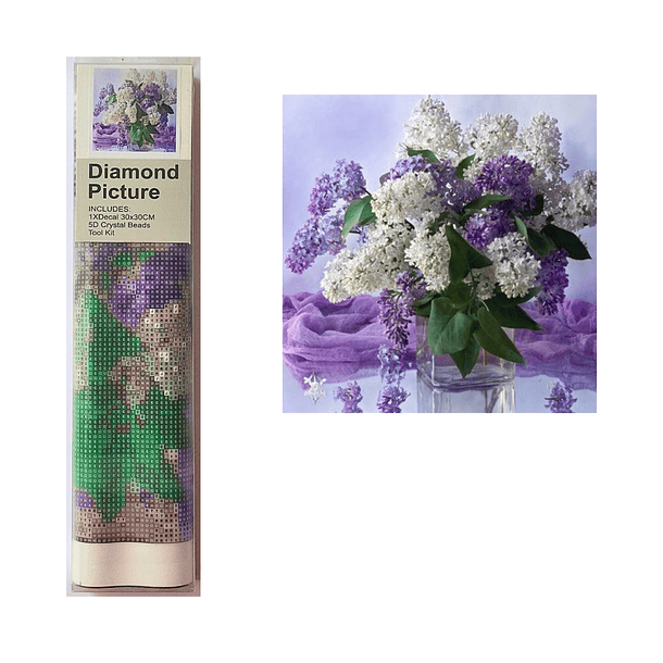 Juego de Pintura de Diamantes 5D DIY - Flores Blancas y Moradas 30x30 cms