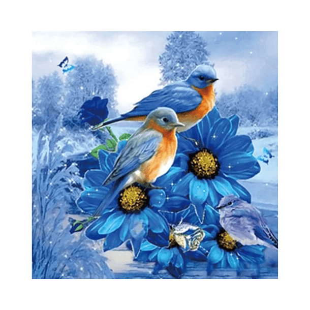 Juego de Pintura de Diamantes 5D DIY - Pájaros Azules 30x30 cms 1