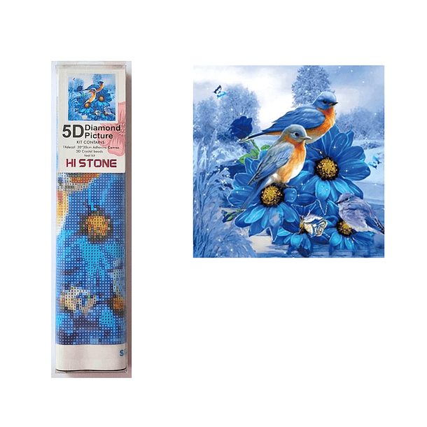 Juego de Pintura de Diamantes 5D DIY - Pájaros Azules 30x30 cms