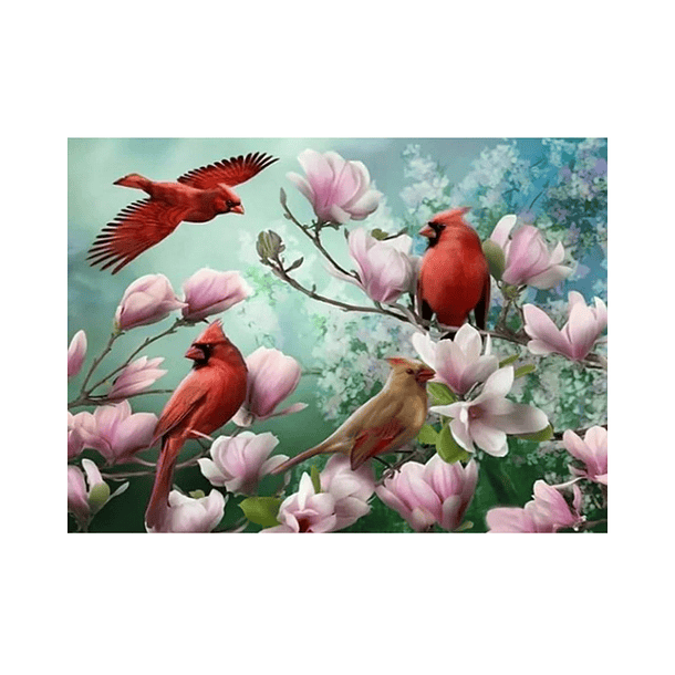 Juego de Pintura de Diamantes 5D DIY - Pájaros Rojos 30x30 cms 1