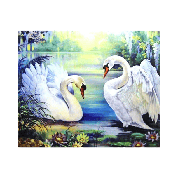 Kit Pintura De Diamantes - Cisnes en el Lago 15x20 Cms