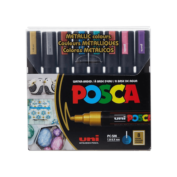 Marcadores Posca Pc-5m Colores Metalicos Set 8u.