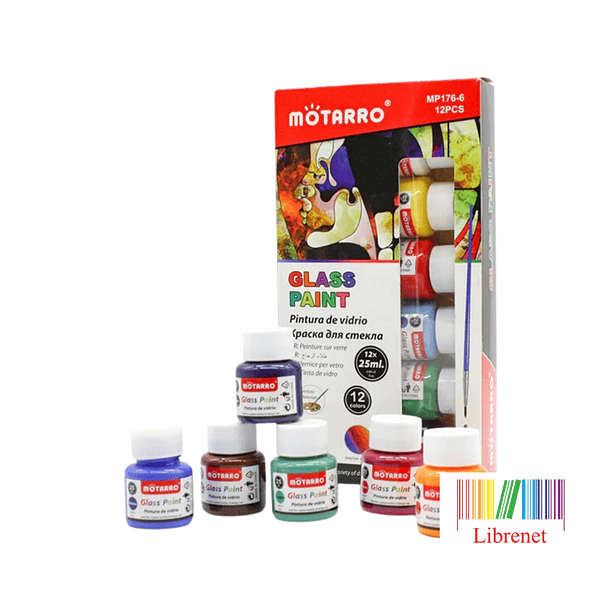 Set Pintura Para Vidrio 12 Colores 25ml + Pincel Motarro