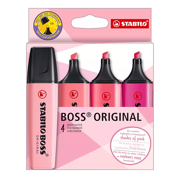 Destacador Stabilo Boss Original Shades Of Pink Set 4 colores 1