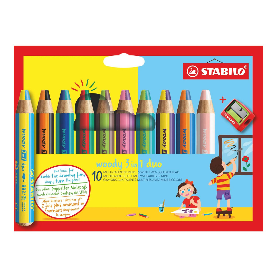 STABILO woody 3 en 1 duo Set 10 Lápices + sacapunta 1