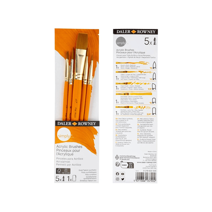 Pinceles para Acrílico Simply Daler Rowney Set 5 Unidades 5